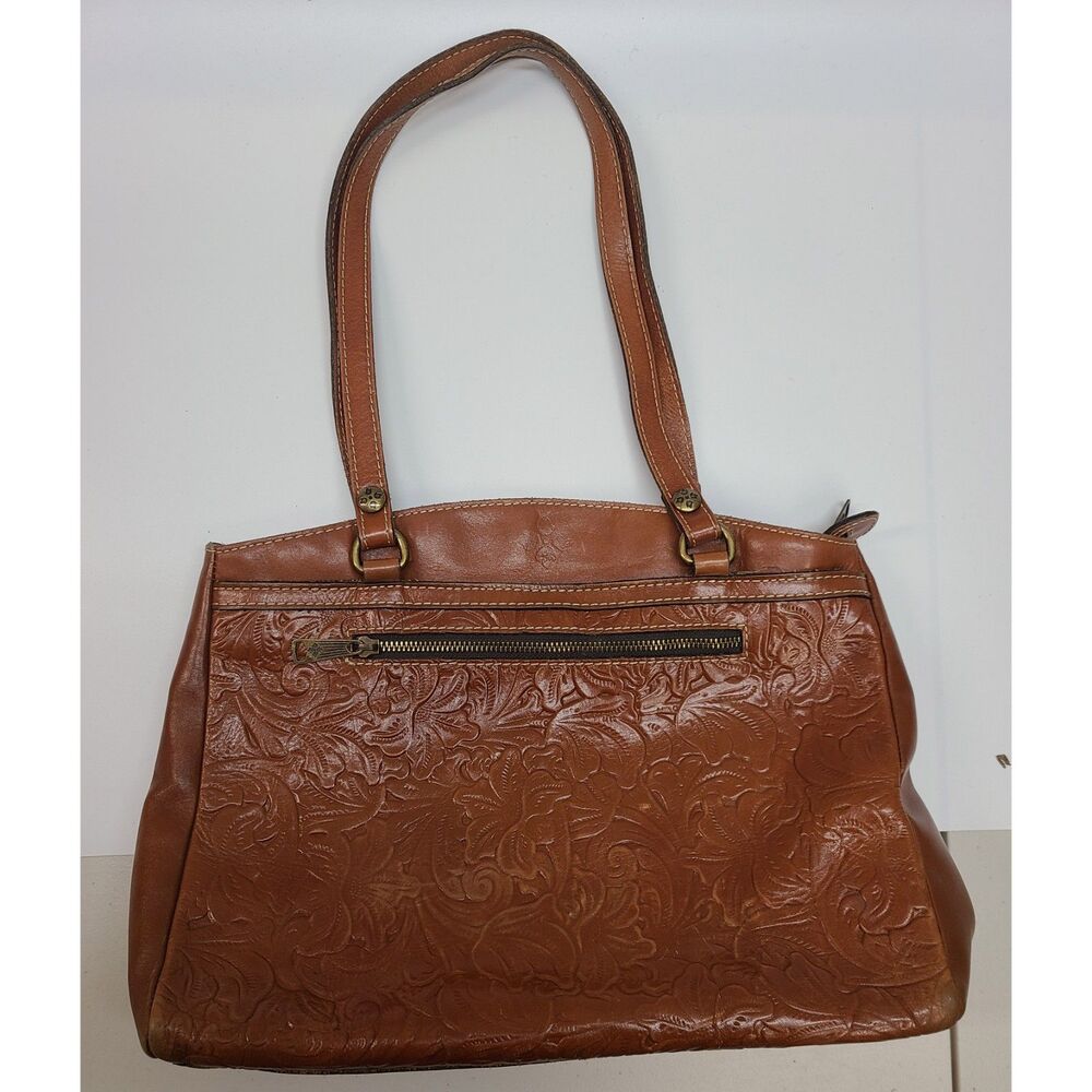 Patricia Nash Tan Tooled Leather Floral Embossed Tote Shoulder Bag